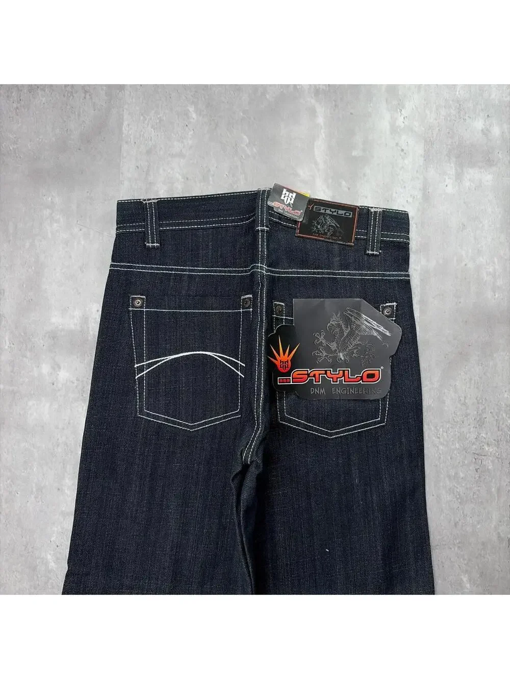 Y2K Dark Wash Stylo Grunge Gothic Deadstock Baggy Skater Denim Jeans